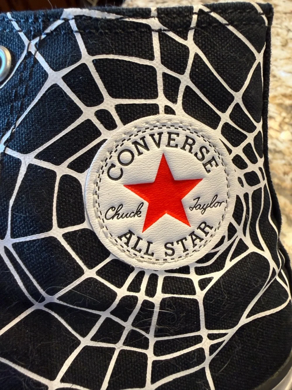 Converse Black High Top Sneakers White Spiderweb and Red Accents Mens 7 - Picture 8 of 8